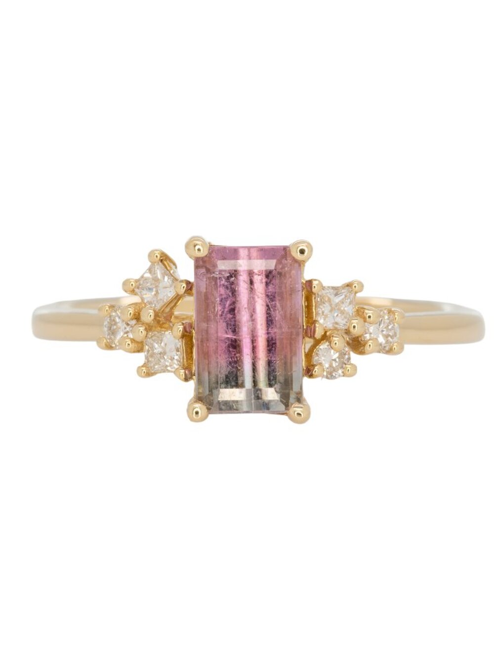 0.94 Ct Watermelon Tourmaline Ring in Solid 14K Gold with Natural Diamonds